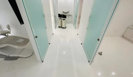 White glossy epoxy floor of clinic in Dallas, TX